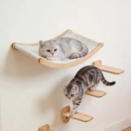 Wall Mounted Cat Hammock Set Multi Functional Climbing Shelves Perches Sisal Scratching Wooden Steps Ladder Large Cat Furniture Kit for Indoor Cats Sleeping Playing