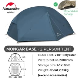 Naturehike Mongar 2 Person Tent 20D Nylon 210T Waterproof Ultralight Camping Hiking Tent with Mat Backpacking Travel Tent