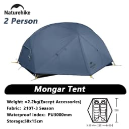Naturehike Mongar 2 Person Tent 20D Nylon 210T Waterproof Ultralight Camping Hiking Tent with Mat Backpacking Travel Tent