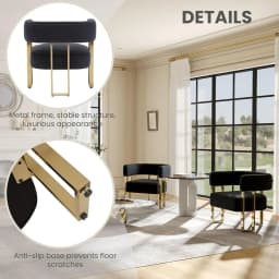 Black Velvet Barrel Accent Chair Set,Gold Metal Legs Comfy Reading Lounge Bedroom Reception,2PCS,Customized
