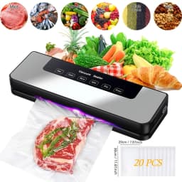 6-in-1 Food Vacuum Sealer Machine – 65KPa Strong Suction, Stainless Steel, Dry/Wet Modes with 20 Bags, Automatic Grey