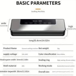6-in-1 Food Vacuum Sealer Machine – 65KPa Strong Suction, Stainless Steel, Dry/Wet Modes with 20 Bags, Automatic Grey