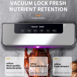 6-in-1 Food Vacuum Sealer Machine – 65KPa Strong Suction, Stainless Steel, Dry/Wet Modes with 20 Bags, Automatic Grey