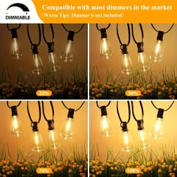 LED Outdoor String Lights ST38 Patio Lights , Outside Hanging Light Waterproof for Porch, Deck, Garden, Backyard, Balcony, 2700K