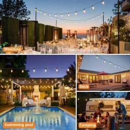 LED Outdoor String Lights ST38 Patio Lights , Outside Hanging Light Waterproof for Porch, Deck, Garden, Backyard, Balcony, 2700K