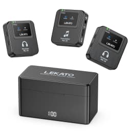 LEKATO Wireless IEM System-1 Transmitter to 10Receivers,30H Case,150ft Range for Live Band Low-Latency2.4G with OTG Input(MS-20)