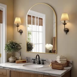 JHK 26"x38" Arched Metal Framed Bathroom Mirrors for Wall Hanging Mirror Glass Mirror Modern Wall Decor For Bedroom Entryway