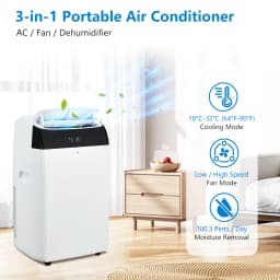 14000 BTU Portable Air Conditioner with Dehumidifier, AC Unit with Remote,Window Mount Exhaust Kit,for Rooms Up to 750 Sq. Ft.