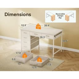 ODK 40 Inch White Computer Desk, 6 Drawers Reversible Desk with Headphone Hook, Small Storage Desk for Home Office Study Bedroom