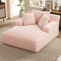 66" Oversized Chaise Lounge Chair Corduroy Oversized Boneless Couch Sofa Bed Reading Chair Sleeper Chaise with 3 Pillows, Blue
