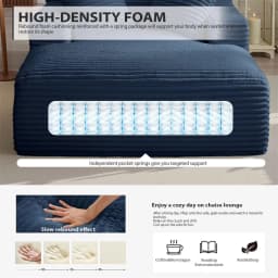 66" Oversized Chaise Lounge Chair Corduroy Oversized Boneless Couch Sofa Bed Reading Chair Sleeper Chaise with 3 Pillows, Blue