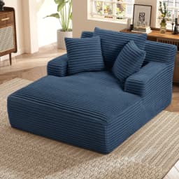 66" Oversized Chaise Lounge Chair Corduroy Oversized Boneless Couch Sofa Bed Reading Chair Sleeper Chaise with 3 Pillows, Blue