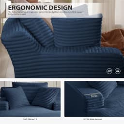 66" Oversized Chaise Lounge Chair Corduroy Oversized Boneless Couch Sofa Bed Reading Chair Sleeper Chaise with 3 Pillows, Blue