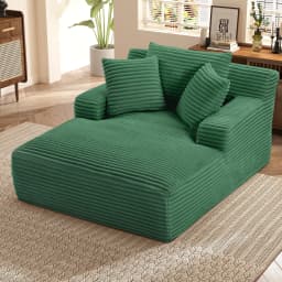 66" Oversized Chaise Lounge Chair Corduroy Oversized Boneless Couch Sofa Bed Reading Chair Sleeper Chaise with 3 Pillows, Blue