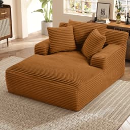 66" Oversized Chaise Lounge Chair Corduroy Oversized Boneless Couch Sofa Bed Reading Chair Sleeper Chaise with 3 Pillows, Blue