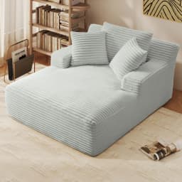 66" Oversized Chaise Lounge Chair Corduroy Oversized Boneless Couch Sofa Bed Reading Chair Sleeper Chaise with 3 Pillows, Blue