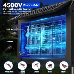 Solar Bug Zapper Outdoor, 4500V Electric Mosquito Zapper with Dual Solar Panels & USB Charging, IPX5 Waterproof Fly Trap