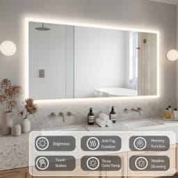 100/120CM Rectangular LED Bathroom Mirror Frameless Wall Vanity Mirror Smart Memory Function Touch Antifog 3 Colors Temperature
