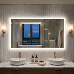100/120CM Rectangular LED Bathroom Mirror Frameless Wall Vanity Mirror Smart Memory Function Touch Antifog 3 Colors Temperature