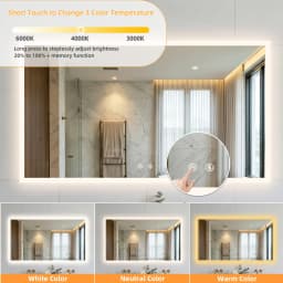 100/120CM Rectangular LED Bathroom Mirror Frameless Wall Vanity Mirror Smart Memory Function Touch Antifog 3 Colors Temperature