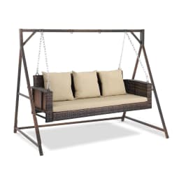 Outdoor Wicker Rattan Hanging Swing Set with Cushions, 5FT Heavy Duty 800 LBS Porch Swing for Yard, Garden, Lawn, Customized