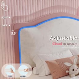 Twin Upholstered Platform Bed with Storage Drawers 51" Adjustable Velvet Headboard RGB LED Lights No Box Spring Girls Room Cream