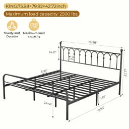 JHK Square Metal Platform Bed Frame Heavy Duty with 11.9" Under-Bed Storage No Box Spring Needed Easy Assembly For Living Room