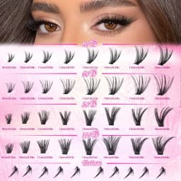 17 Pairs D Curl Cluster Eyelash Extensions, soft reusable fluffy thick upper & lower DIY individual lashes.