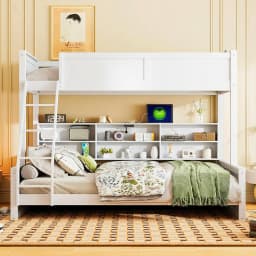 Twin XL Over Queen Bunk Bed Storage USB Kids Teens Bedroom Antique White Customized