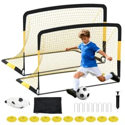 6x4ft Pop Up Soccer Goal Set Of 2 Backyard Soccer Net Portable Training Equipment With Ball Cones Pump For Kids Youth