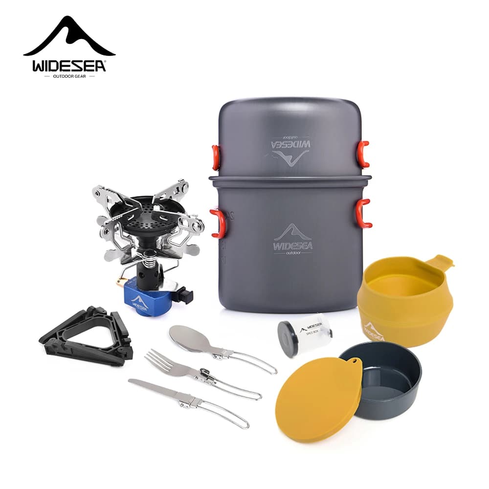 Widesea Camping Gas Stove Tableware Set Portable Gear Tourist Gadgets Kitchen Stuff Cooking Survival Camper Accessories Supplies