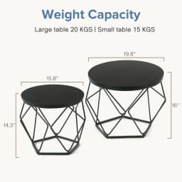 JHK 20IN Round Geometric Coffee Table Set of 2 Movable End Tables for Living Room Nesting Side Tables with Hidden Storage