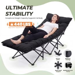 JHK Folding Camping Beach Lounge Chair Portable 3.5'' Cushion 440 lbs Sturdy Frame Compact Carry With Storage Bed for Outdoor