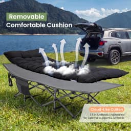JHK Folding Camping Beach Lounge Chair Portable 3.5'' Cushion 440 lbs Sturdy Frame Compact Carry With Storage Bed for Outdoor