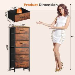 JHK Tall 6 Fabric Drawer Dresser for Bedroom Wood Top and Metal Frame Skinny Chest of Drawers Narrow Storage Tower with Organization Furniture