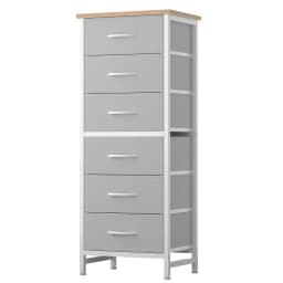 JHK Tall 6 Fabric Drawer Dresser for Bedroom Wood Top and Metal Frame Skinny Chest of Drawers Narrow Storage Tower with Organization Furniture