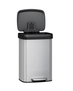 Garvee 13 gal / 50 L Stainless Steel Trash Can with Lid, Large Garbage Can for Kitchen, Rustproof Step-on Kitchen Metal Trash Bin with Liner Rim, Rear Handle, Soft Close Plastic Lid, Silver