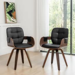 Set of 2 Mid Century Modern Chairs, Swivel Dining Chairs with Arms and Curved Back, Faux Leather Reception Room, Customized