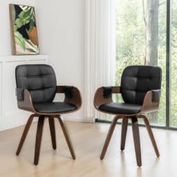 Set of 2 Mid Century Modern Chairs, Swivel Dining Chairs with Arms and Curved Back, Faux Leather Reception Room, Customized