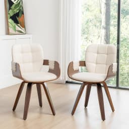 Set of 2 Mid Century Modern Chairs, Swivel Dining Chairs with Arms and Curved Back, Faux Leather Reception Room, Customized
