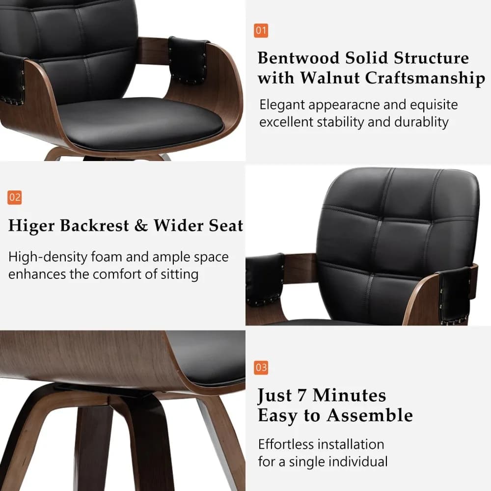 Set of 2 Mid Century Modern Chairs, Swivel Dining Chairs with Arms and Curved Back, Faux Leather Reception Room, Customized