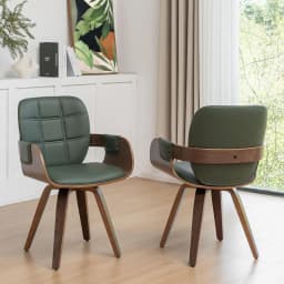 Set of 2 Mid Century Modern Chairs, Swivel Dining Chairs with Arms and Curved Back, Faux Leather Reception Room, Customized