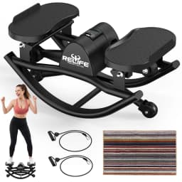 Relife 3D Lateral Rocking Stepper with Resistance Bands, Low-Impact Full-Body Workout Machine, 330LB Capacity Joint-Friendly Home Fitness Equipment with LCD Monitor, Compact Quiet Stepper for Hips, Legs & Core Training