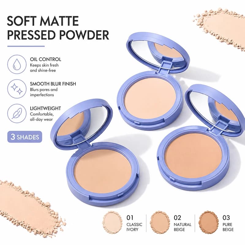 Soft Matte Pressed Powder Compact Oil Control Setting Powder Pore Blurring Lightweight Face Makeup Portable Mirror 3 Shades