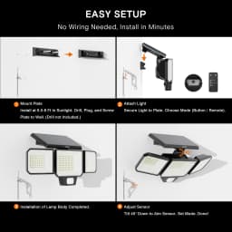 Solar Motion Sensor Light Outdoor, 3000LM 3-Head Solar Security Light with 270° Wide Angle Illumination, 200+LED Solar Wall Light for Porch Garage Yard Entrance, 3 Lighting Modes