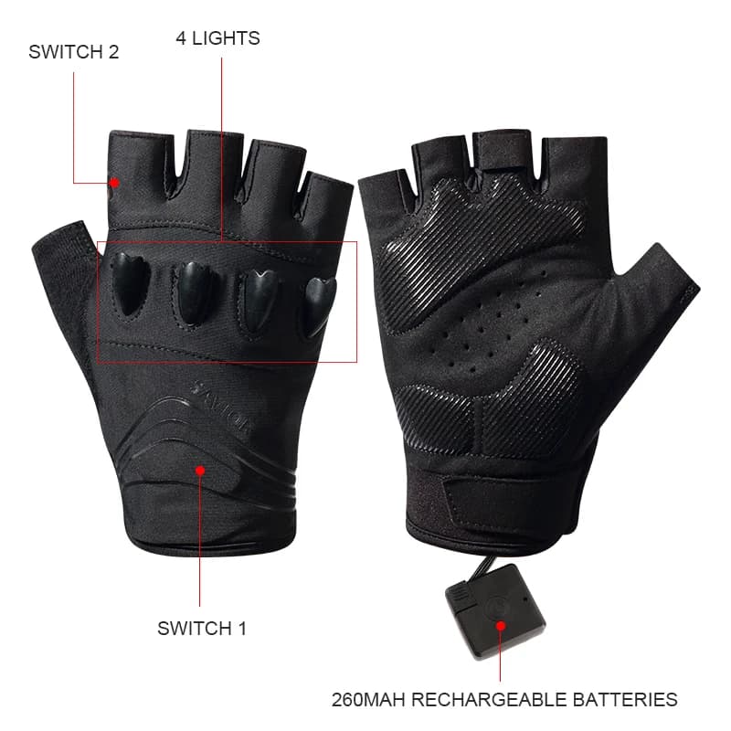 DAYWOLF Led Gloves Mountain Hiking Cycling Fishing Outdoor Night Sports Anti Slip Lighting Touch Screen Half Finger Men Green