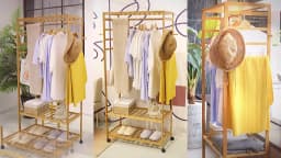 Heavy Duty Wooden Clothes Rail Rack Scarf Cap Garment Hanging Stand Side Hooks Corner Open Wardrobe