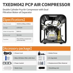 TUXING TXEDM042 300Bar PCP Air Compressor High Pressure Auto Stop With Double Filter Device for Scuba Diving Tank PCP Air Rifle