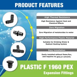 KING SMART F1960/Wisbo/PEX A Expansion 3/4" * 1/2" * 3/4" PEX Tee; 10Pcs/Case; PPSU; 80364