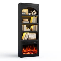 71" Arched 4-Tier Floor Bookshelf with Electric Fireplace & LED, Living Room, 750W/1500W, Black, Customized